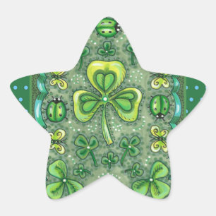 ST. PATRICK'S DACHFOLK ART KLEEBLATTS N' LADYBUGS Stern-Aufkleber