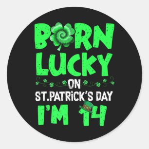 St Patricks Day 14. Geburtstag Boy Girl 14 Jahre O Runder Aufkleber