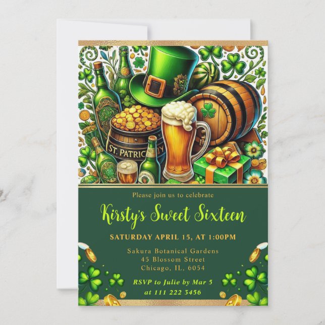 St Patrick's Day 16 . Geburtstag Einladung (Vorderseite)