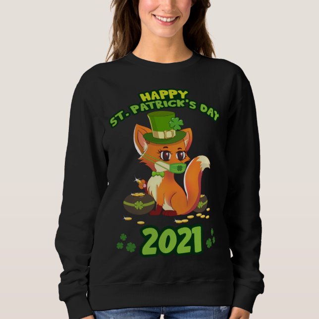 St Patricks Day 2021 Lucky Fox Irish Social Distan Sweatshirt (Vorderseite)