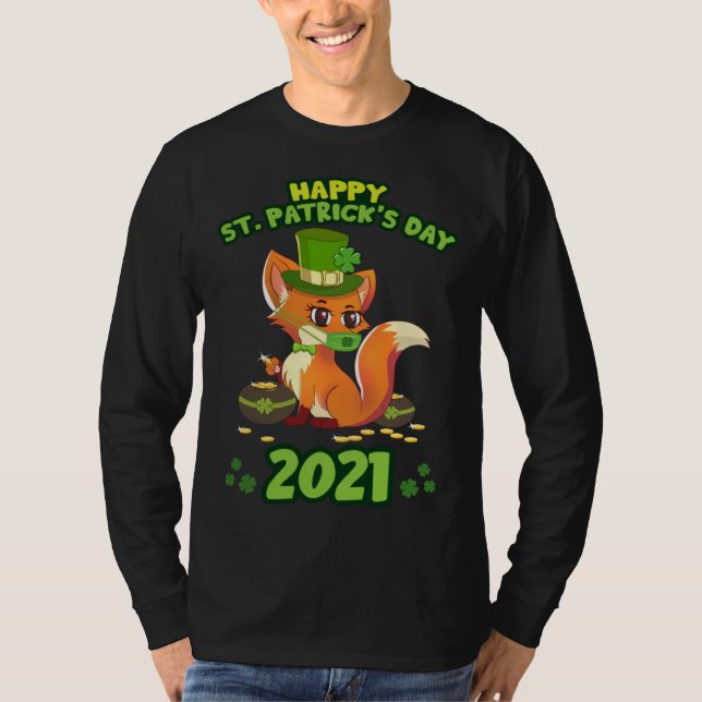 St Patricks Day 2021 Lucky Fox Irish Social Distan T-Shirt (Vorderseite)