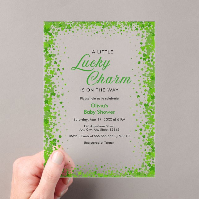 St Patrick's Day A Little Lucky Charm Baby Shower  Acryleinladungen (Insitu (Handheld))