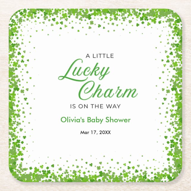 St Patrick's Day A Little Lucky Charm Baby Shower  Rechteckiger Pappuntersetzer (Vorderseite)