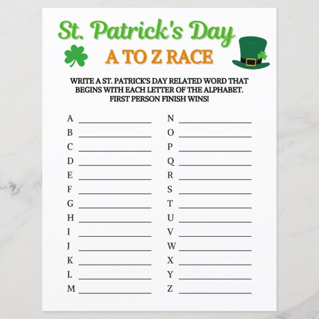 St. Patrick's Day A to Z Race Game (Vorderseite)