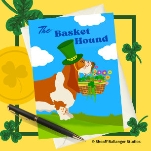 St Patrick's Day Adorable Basket Basset Hound Karte