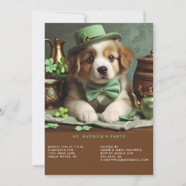 St Patrick's Day Adorable Puppy Green Hat Bow Kraw Einladung