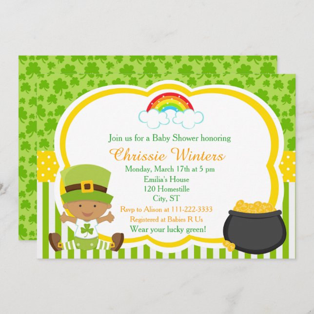 St Patrick's Day African American Baby Shower Einladung (Vorne/Hinten)