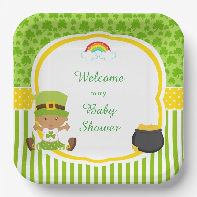 St Patrick's Day African American Girl Baby Shower Pappteller (Vorderseite)
