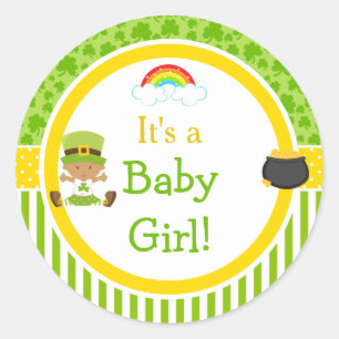 St Patrick's Day African American Girl Baby Shower Runder Aufkleber