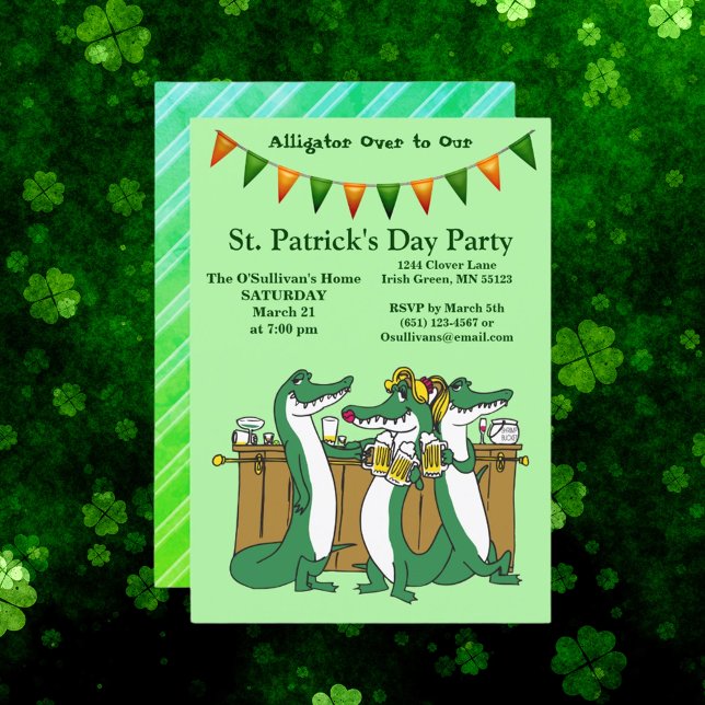 St. Patrick's Day Alligator zu unserem Party Einladung (St. Patrick's Day Alligator Over to Our Party Invitation)