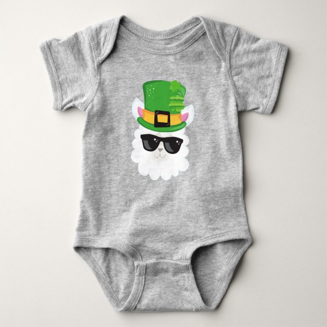 St. Patrick's Day, Alpaca, Llama, Leprechaun Hat Baby Strampler (Vorderseite)