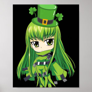 St. Patrick's Day Anime Girl mit Kleeblättern Poster