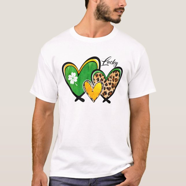 St. Patrick's Day Apparel Leopard Lucky Hearts Sha T-Shirt (Vorderseite)