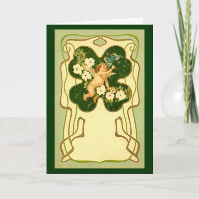 St. Patrick's Day Art Nouveau Angel Card Karte (Vorderseite)