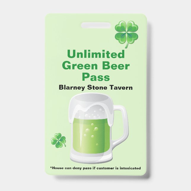 St. Patrick's Day Bar Ausweis (Vorderseite)