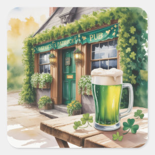 St. Patrick's Day Bar Pub Party Quadratischer Aufkleber
