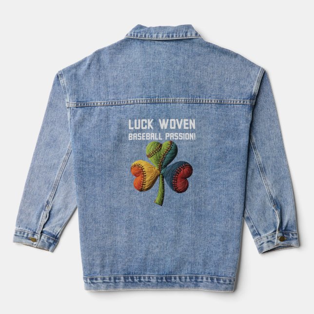 St. Patrick's Day Baseball Lucky Clover Garn Kunst Jeansjacke (Rückseite)