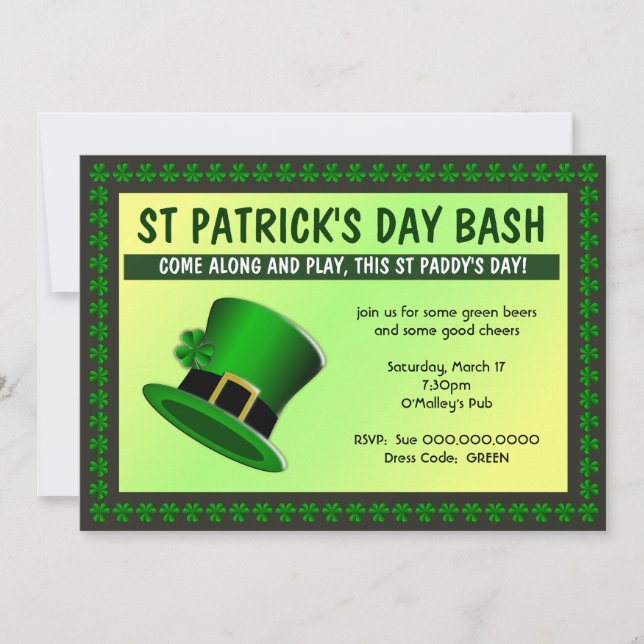 St Patrick's Day Bash Hat Einladung (Vorderseite)