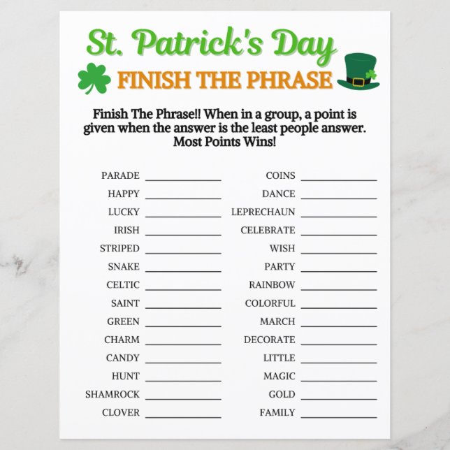 St. Patrick's Day beendet das Phrase-Spiel (Vorderseite)