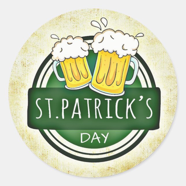 St Patricks Day Beer Cheers Runder Aufkleber (Vorderseite)