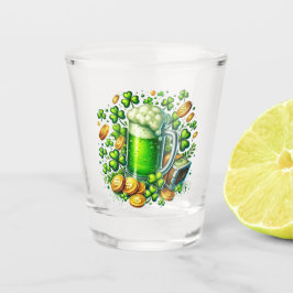 St. Patrick's Day Beer, Münzen und Kleeblatt Schnapsglas