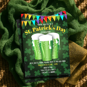 St Patrick's Day Beer Party Green Kleeblatt Einladung
