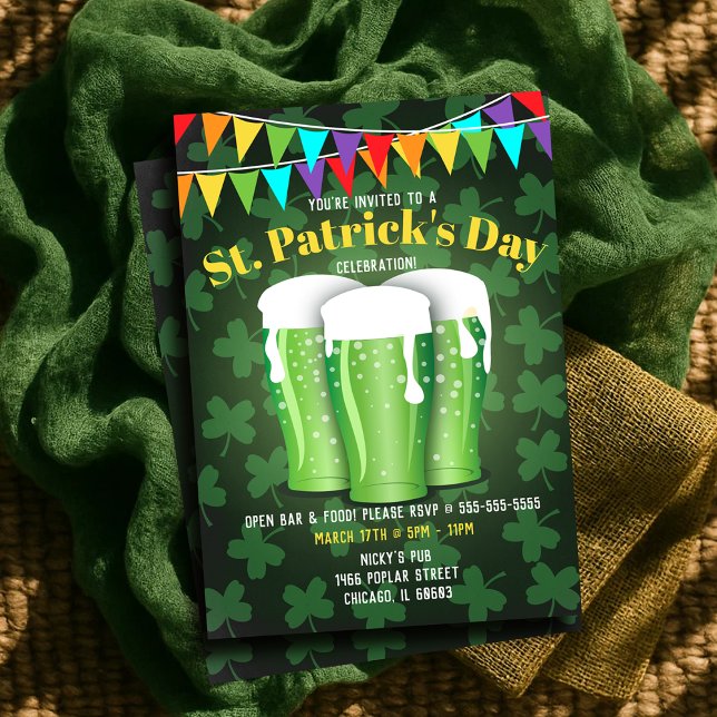 St Patrick's Day Beer Party Green Kleeblatt Einladung (St Patrick’s Day Beer Party Green Shamrock Invitation)