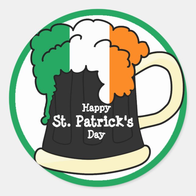 St. Patrick's Day Beer Tasse mit Irish Flag Foam Runder Aufkleber (Vorderseite)