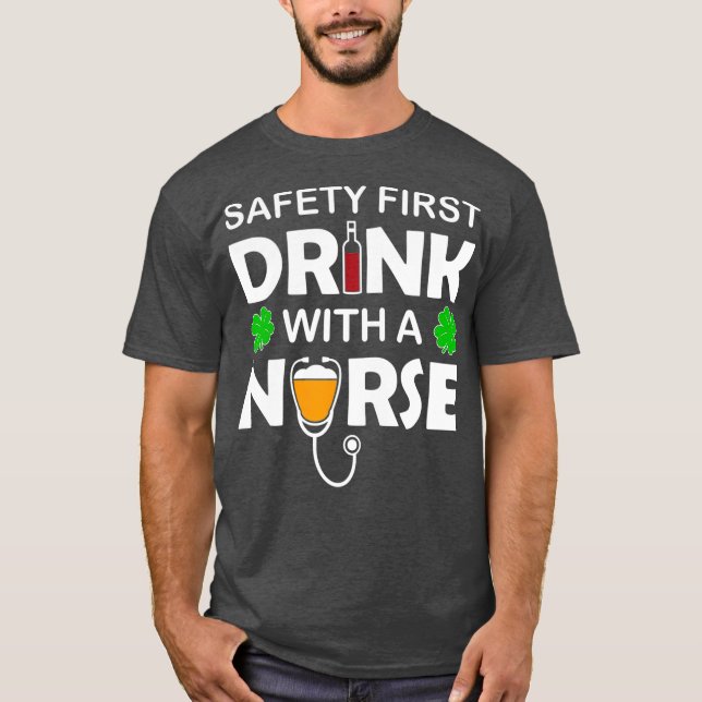 St Patricks Day Beer Wine Safety T-Shirt (Vorderseite)