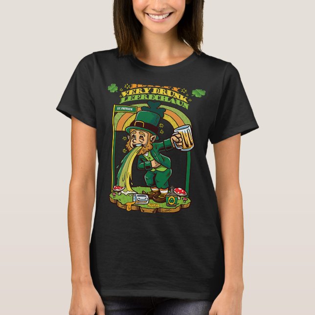St Patrick's Day Betrunken Leprechaun Puking Rainb T-Shirt (Vorderseite)