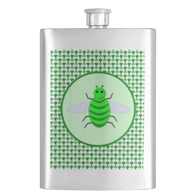 St. Patricks Day Bienen und Kleeblätter Flachmann (Vorderseite)