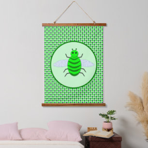 St. Patricks Day-Bienen und Kleeblätter Gemustert Wandteppich Mit Holzrahmen