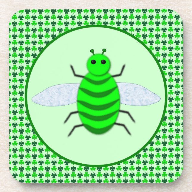 St. Patricks Day Bienen und Kleeblätter Getränkeuntersetzer (Vorderseite)