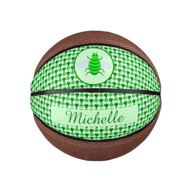 St. Patricks Day Bienen und Kleeblätter Mini Basketball (Vorderseite)