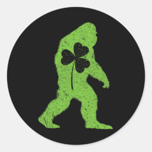 St Patrick's Day Bigfoot Kleeblatt Männer Frauen K Runder Aufkleber