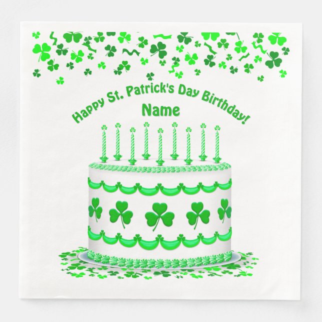 St Patrick's Day Birthday Cake Custom Candles Serviette (Vorderseite)