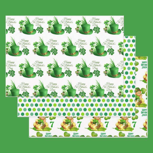 St. Patrick's Day Birthday Individuelle Name & Age Geschenkpapier Set (Von Creator hochgeladen)