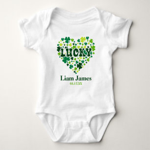 St. Patrick's Day Birthday Lucky Heart Individuell Baby Strampler