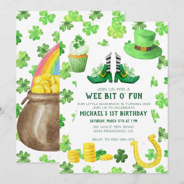 St. Patrick's Day Birthday Party Einladung (Vorne/Hinten)