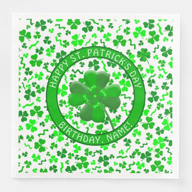 St Patrick's Day Birthday Shamrocks Personalized Serviette (Vorderseite)