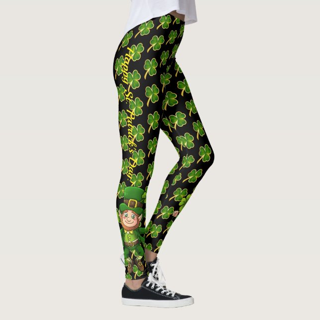 St Patrick's Day Black and Green Fun Leggings (Rechts)