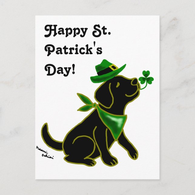 St. Patrick's Day Black Labrador Postkarte (Vorderseite)