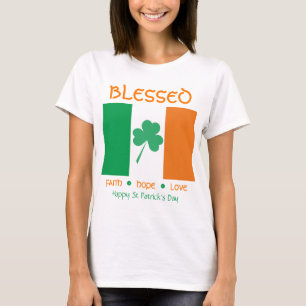 St Patrick's Day BLESSED Faith Hope Liebe Kleeblat T-Shirt