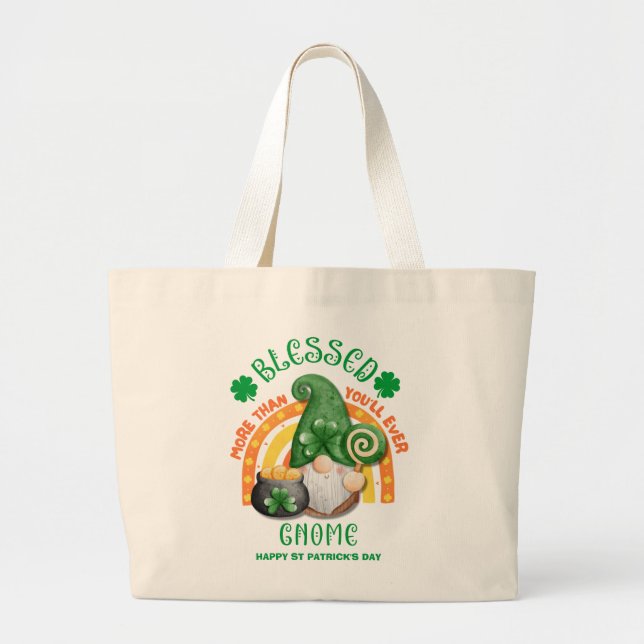 St Patricks Day BLESSED Green Irish Gnome Tote Bag Jumbo Stoffbeutel (Vorne)