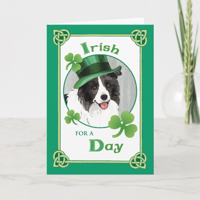 St. Patrick's Day Border Collie Karte (Vorderseite)