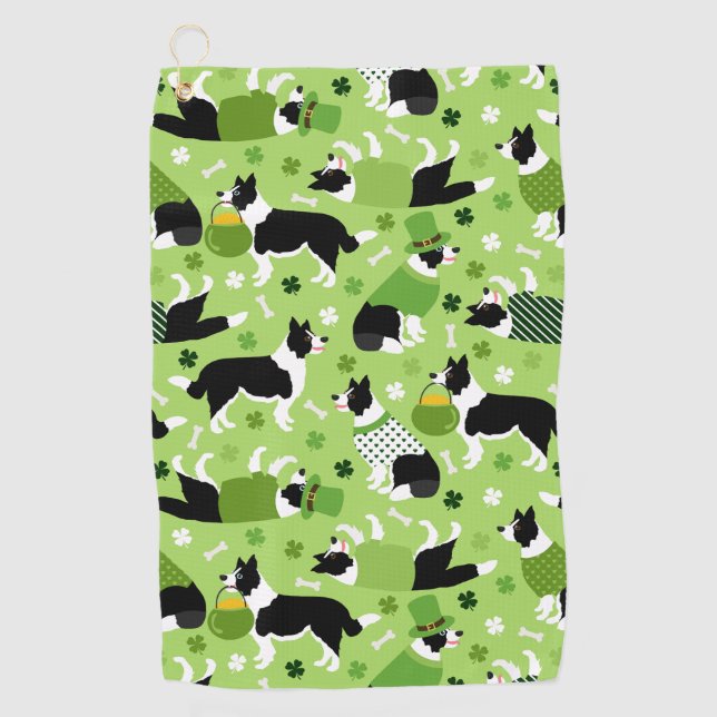 St. Patrick's Day Border Collie Pattern Golfhandtuch (Vorderseite)