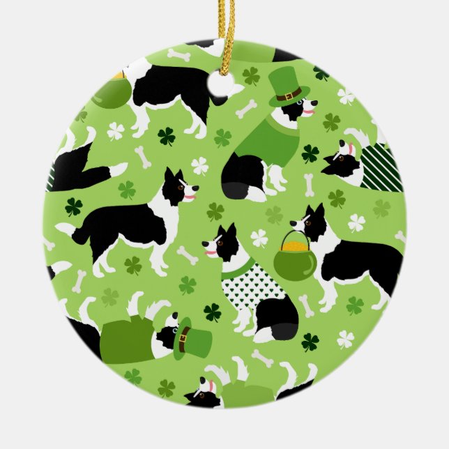 St. Patrick's Day Border Collie Pattern Keramik Ornament (Vorne)