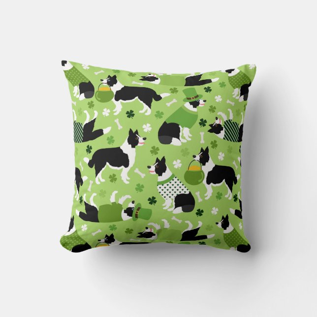 St. Patrick's Day Border Collie Pattern Kissen (Vorderseite)