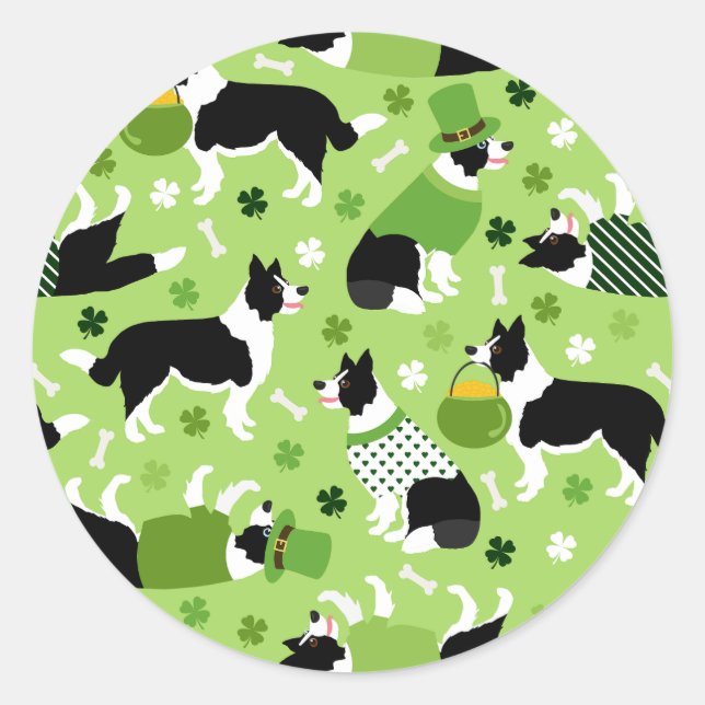 St. Patrick's Day Border Collie Pattern Runder Aufkleber (Vorderseite)