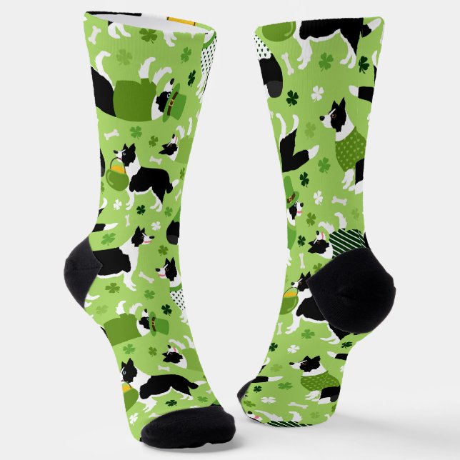 St. Patrick's Day Border Collie Pattern Socken (Gewinkelt)